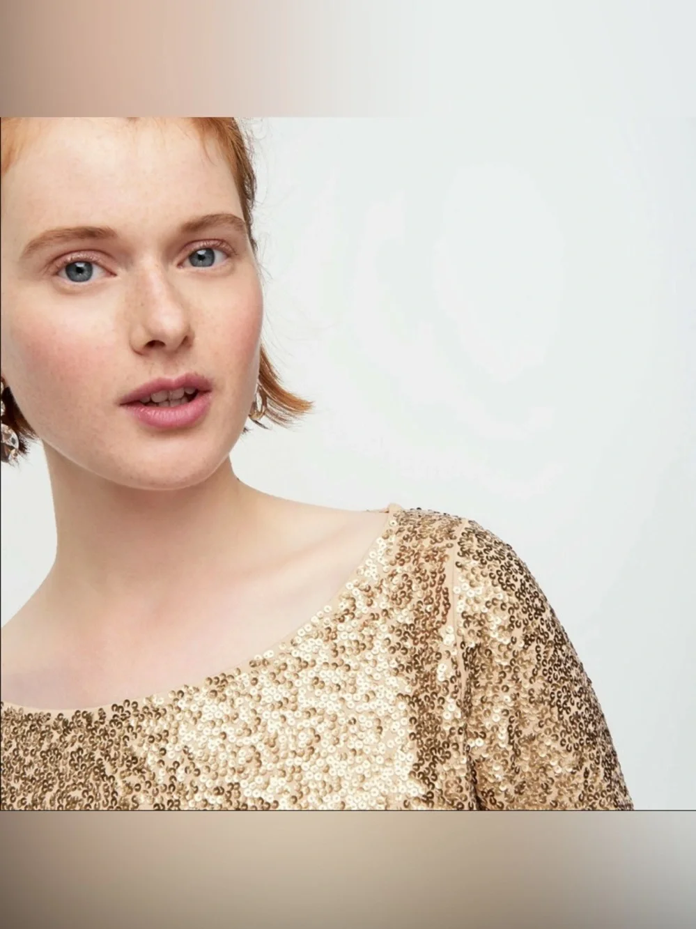 J.Crew Champagne Gold Sequin Glimmer Top Boatneck Long Sleeve Size Small